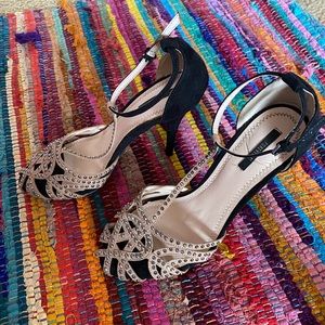 T-Strap Jeweled Heels